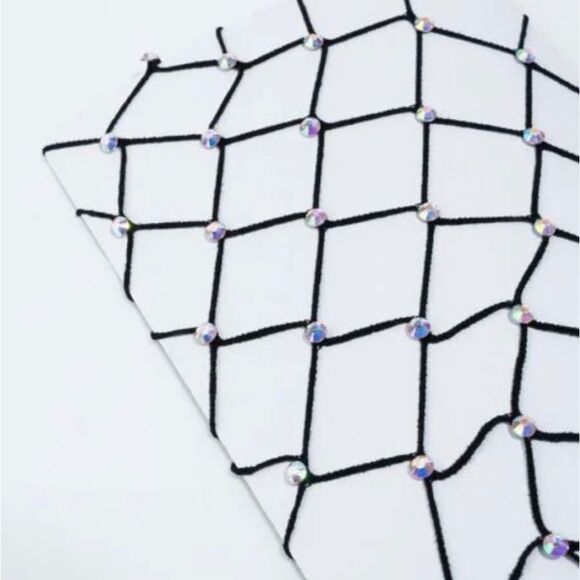 Black Rhinestone Wide Fishnet Tights - Picture 5 of 5